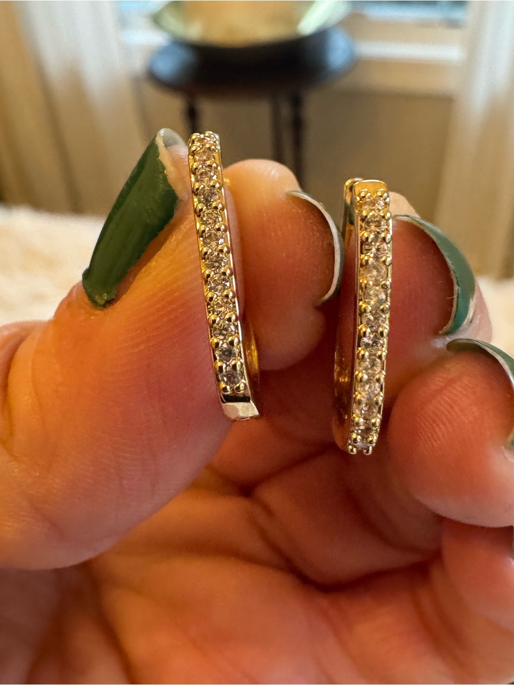 Set of 2 Gold Tone Pave Huggie Hoop Earrings - Picture 4 of 6